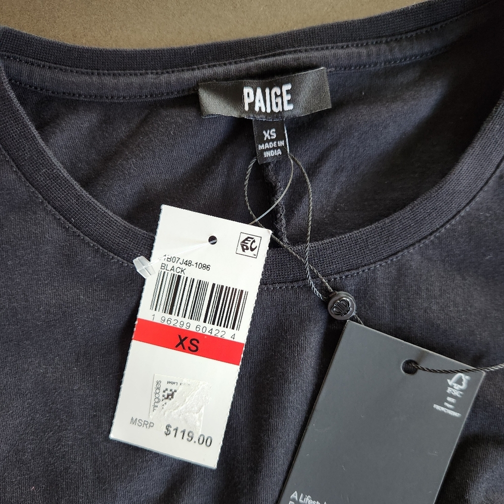 Paige Black Sigrid Puff Sleeve Tee Shirt Size XS NWT $119 - Picture 7 of 12